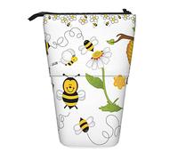 Lsjuee Flying Bees Daisy Honey Print Astuccio per matite, Astuccio per matite in piedi, Astuccio per cancelleria telescopico, Astuccio per matite in piedi con cerniera