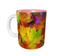 Lsjuee Foglie d'autunno di tazze da caffè in acero Tazza in ceramica da 11 OZ per ufficio e casa Tazza da tè con acqua all'interno rosa