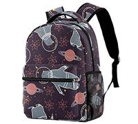 Lsjuee Galaxy Planet Astronave Orso Polare Astronauta Zaino per Ragazzi e Ragazze con Spallacci Regolabili, Maniglia per il Trasporto e Doppio Portabottiglie
