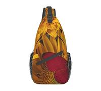 Lsjuee Girasoli gialli con borsa a tracolla diagonale casual unisex a farfalla rossa, borsa a tracolla multiuso da viaggio, zaino da escursionismo