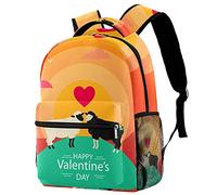 Lsjuee Happy Valentine's Day Bear Sheep Love Zaino per ragazzi e ragazze con spallacci regolabili, maniglia per il trasporto e doppio portabottiglie