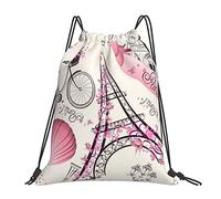 Lsjuee La Torre di Parigi e una borsa da bicicletta unisex semplice per il tempo libero con coulisse, borse da palestra con coulisse, borse portaoggetti per zaino portatile da esterno