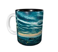 Lsjuee La vista del tramonto della città Tazze da caffè Tazza in ceramica da 11 OZ per ufficio e casa Tazza da tè con acqua Tazza interna nera
