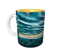 Lsjuee La vista del tramonto della città Tazze da caffè Tazza in ceramica da 11 OZ per ufficio e casa Tazza da tè con acqua Tazza interna gialla