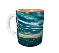 Lsjuee La vista del tramonto della città Tazze da caffè Tazza in ceramica da 11 OZ per ufficio e casa Tazza da tè con acqua all'interno arancione