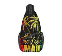Lsjuee One Love Jamaica Caribbean Vacation Reggae Borse a tracolla Donna Uomo Borsa a tracolla a tracolla regolabile Zaino a tracolla per ciclismo Viaggi Sport Escursionismo