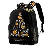 Lsjuee Oro Merry Christmas Tree Prints Zaino per studenti della scuola primaria per ragazze e ragazzi Preppy Schoolbag
