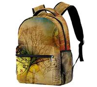 Lsjuee Orologio Farfalla Musica Nota Città Albero Retro Zaino | Zaino, borse per libri, idea regalo di compleanno