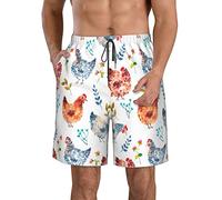 Lsjuee Pantaloncini da Spiaggia da Uomo Mangiare Pollo e Fiorellini Costume da Bagno Pantaloncini Sportivi Estivi Casual
