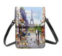 Lsjuee Paris Street Scene Torre Eiffel Portafoglio per cellulare a tracolla floreale Boho colorato per donna, Portafoglio piccolo per cellulare stampato in pelle PU