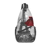 Lsjuee Paris Tower Red Umbrella Borsa da petto diagonale casual unisex, borsa a tracolla multiuso da viaggio, zaino da escursionismo