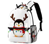 Lsjuee Pinguino che festeggia il Natale Zaino per ragazzi e ragazze con spallacci regolabili, maniglia per il trasporto e doppie maniche per bottiglie di bevande