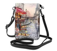 Lsjuee Pittura a olio Parigi Street Scene Torre Eiffel Borsa per cellulare: >> Portafoglio piccolo in pelle a tracolla Borsa da donna con tracolla con fessure per carte di credito 7,6x2,9 pollici