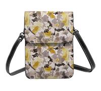 Lsjuee Portamonete per cellulare a tracolla con fiore giallo grigio cavia per donna, portafoglio per cellulare piccolo stampato in pelle PU