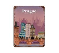 Lsjuee Poster di viaggio Praga Repubblica Ceca Vintage Targa in metallo 12X16 pollici Home Office Kitchen Pub Club Cafe Bar Farm Restaurant Collezione Metal Wall Art Targa retrò