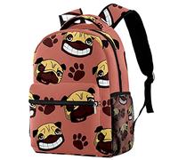 Lsjuee Pug Dog Head Paw Coral Background studenti Escursionismo all'aperto Campeggio Weekend Zaino