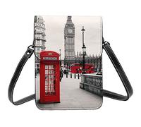 Lsjuee Red Phone Booth London Street Red Rose Borsa a tracolla per cellulare da donna, Portafoglio piccolo per cellulare stampato in pelle PU