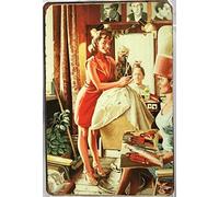Lsjuee Retro Vintage Pin Up Girl Barbershop Targa in Metallo Decor Tin Alluminio Sign Wall Art Poster in Metallo per Bagno Cucina Home Bar Cafe Garage Man Cave 12x16inch