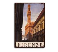 Lsjuee Scenario Retro Firenze Italia Modern Vintage Targhe in metallo Decorazioni da parete Targa per porta per cucina Soggiorno Bar Caffetteria Ufficio Casa Rustico