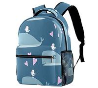 Lsjuee Scomparto per computer portatile dello zaino del cuore dell'amore rosa sveglio dell' dei delfini e maniche doppie della bottiglia della bevanda per gli zaini della scuola teenager