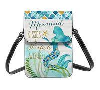 Lsjuee Sirena bianco verde le ramoscello borsa a tracolla per cellulare da donna, portafoglio piccolo per cellulare stampato in pelle PU
