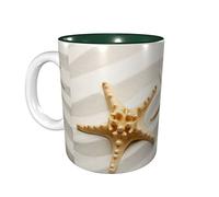 Lsjuee Starfish on The Sand Beach Landscape Tazze da caffè 11 OZ Tazza in ceramica per ufficio e casa Tazza da tè con acqua Tazza all'interno Forest Green