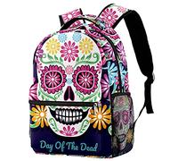 Lsjuee Sugar Skull Flowers Day Of The Dead Zaino per laptop Zaini da viaggio Bookbag per donne e uomini Zaino per studenti universitari adatto a laptop da 15 pollici