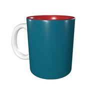 Lsjuee Tazze da caffè blu giada 11 OZ Tazza in ceramica per ufficio e casa Tazza da tè con acqua Tazza interna rossa