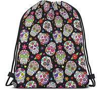 Lsjuee Teschio di zucchero messicano Borse con coulisse Borsa zaino Dead Of The Dead Scheletro colorato Fiori Modello cuore Sport Palestra Sacco uomo Do