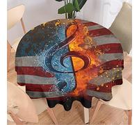 Lsjuee Tovaglia rotonda a tema musicale rock -Nota Cool Fire Water Music Simboli US Flag Design Design Impermeabile Antirughe Tovaglie, Feste, Matrimoni, Copri tavolo da cucina 50 \