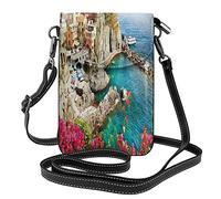 Lsjuee Village In Cinque Terre Coastal Panorama Borsa a tracolla per cellulare a tracolla in pelle PU da donna Borsa a tracolla leggera