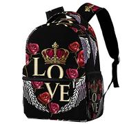 Lsjuee Wing Crown Roses Love School Backapck, elegante zaino per laptop borsa per computer per donne ragazze, borsa per laptop per insegnanti zainetto casual adatto per notebook da 15 pollici