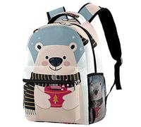 Lsjuee Winter Bear Drink Tea Backapck, Elegante zaino per computer portatile Borsa per computer, Borsa per laptop Zaino casual Adatto per notebook da 14 pollici