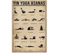 Lsjuee Yin Yoga Asanas Conoscenza Retro Metal Signsart Wall Printing Poster Targa Bagno Camera da letto Coffee Bar Art Decor 8x12 pollici