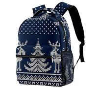 Lsjuee Zaini casual Borsa da scuola spaziale per adolescenti Ragazze Ragazzi Blu Natale Modello a maglia Borse per libri Zaino con portabottiglie