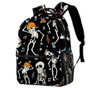 Lsjuee Zaini casual Borsa da scuola spaziale per adolescenti Ragazze Ragazzi che ballano scheletri Borse per libri di Halloween Zaino con portabottiglie
