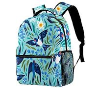 Lsjuee Zaini casual Borsa da scuola spaziale per adolescenti Ragazze Ragazzi che volano Rondini e fiori primaverili Borse per libri Zaino con portabottiglie