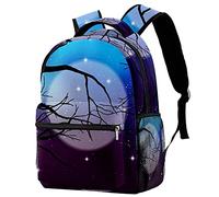 Lsjuee Zaini casual Borsa da scuola spaziale per adolescenti Ragazze Ragazzi Sfondo di Halloween con alberi spettrali Borse per libri Zaino con portabottiglie