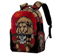 Lsjuee Zaini per la scuola, zaini con testa di leone e teschio per ragazze/ragazzi, borse leggere, zaini per studenti