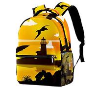Lsjuee Zaini per la scuola, Zaini Lighthouse Albatross Bird Sunset Silhouette per ragazze/ragazzi Borse leggere, zaini per studenti