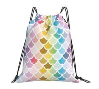 Lsjuee Zaino con coulisse Arcobaleno colorato Scala di sirena String Borsa da palestra Pull Cinch Sackpack per uomo Donna Sport Yoga Viaggi Nuoto