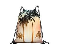 Lsjuee Zaino con coulisse Beach Palm Tree Sunset Coconut String Borsa da palestra Pull Cinch Sackpack per uomo Donna Sport Yoga Viaggi Nuoto Escursionismo