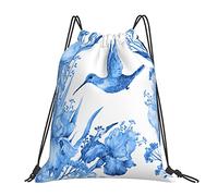 Lsjuee Zaino con coulisse Blue Iris Flower Hummingbird String Borsa da palestra Pull Cinch Sackpack per uomo Donna Sport Yoga Viaggi Nuoto