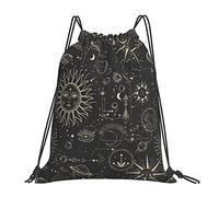 Lsjuee Zaino con coulisse Boho Sun Magic Space Moon String Borsa da palestra Pull Cinch Sackpack per uomo Donna Sport Yoga Viaggi Nuoto