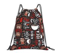 Lsjuee Zaino con coulisse Cafe Coffee Theme Poster String Gym Bag Pull Cinch Sackpack per uomo Donna Sport Yoga Viaggi Nuoto