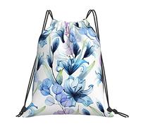 Lsjuee Zaino con coulisse Fiore di giglio trasparente Borsa da palestra con cordino blu Pull Cinch Sackpack per uomo Donna Sport Yoga Viaggi Nuoto