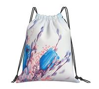 Lsjuee Zaino con coulisse Fiore primaverile ano blu Borsa da palestra con cordino floreale Pull Cinch Sackpack per uomo Donna Sport Yoga Viaggi Nuoto