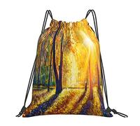 Lsjuee Zaino con coulisse Foresta d'autunno Pittura a olio Paesaggio String Borsa da palestra Pull Cinch Sackpack per uomo Donna Sport Yoga Viaggi Nuoto