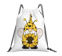 Lsjuee Zaino con coulisse Girasole Gnomi Summer Bee String Gym Bag Pull Cinch Sackpack per uomo Donna Sport Yoga Viaggi Nuoto