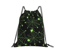 Lsjuee Zaino con coulisse Halloween Black Green Spider Web String Borsa da palestra Pull Cinch Sackpack per uomo Donna Sport Yoga Viaggi Nuoto Escursionismo